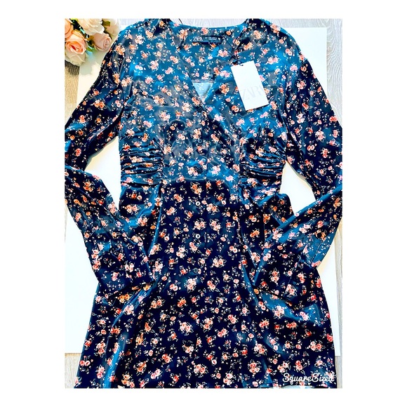 NWT ZARA Satin Vintage Boho flower print dress - Picture 4 of 6